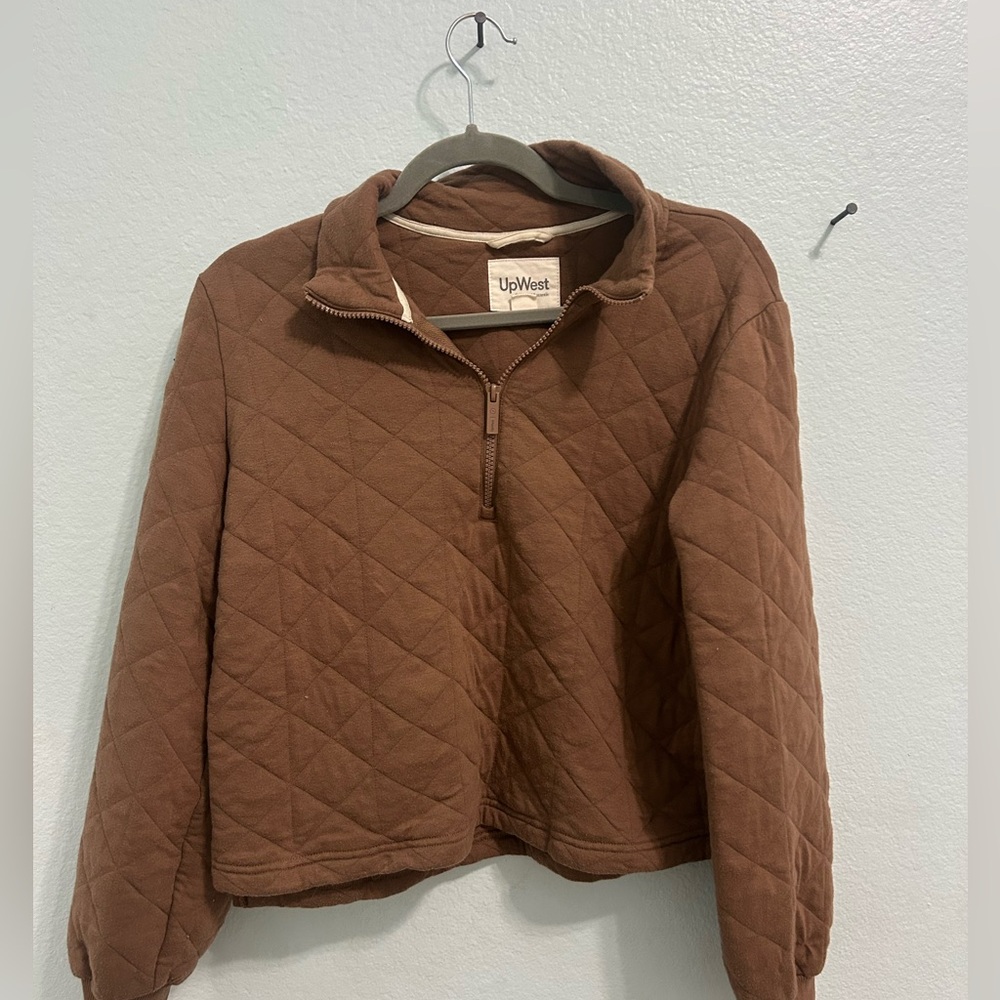 UpWest Quilted Half-Zip Teddy Jacket in Brown